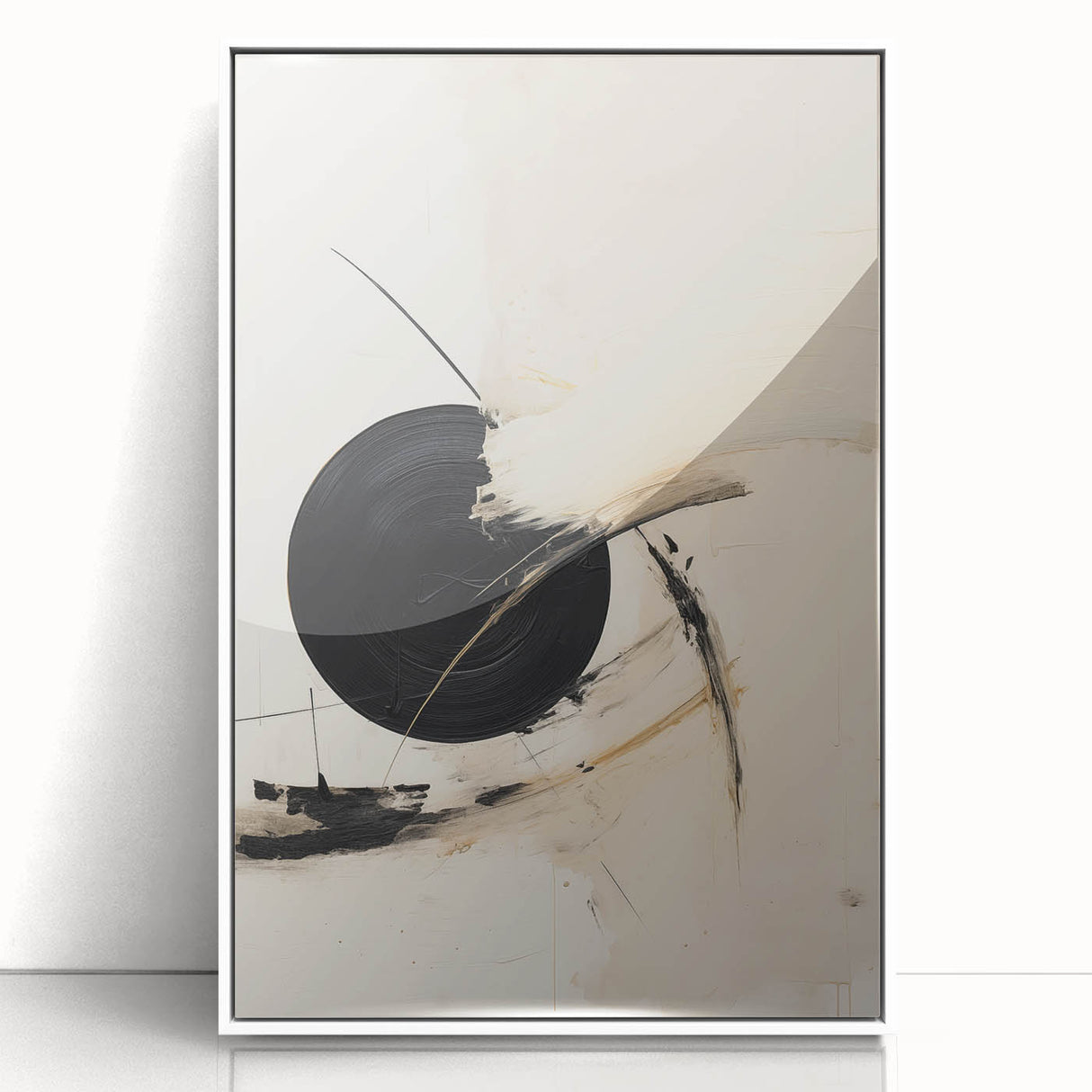 Modern Geometric Wall Art – Minimalist Abstract Black Circle Painting