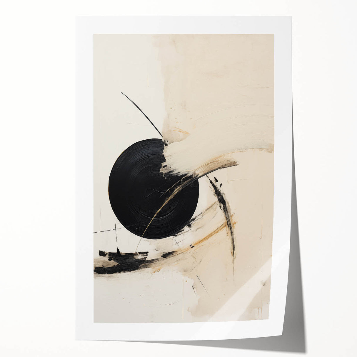 Modern Geometric Wall Art – Minimalist Abstract Black Circle Painting