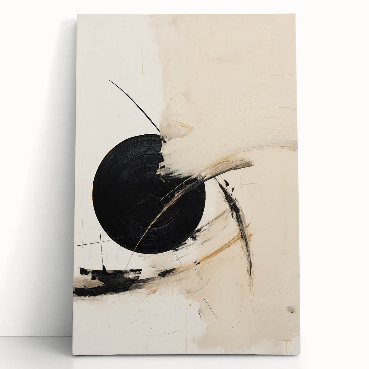 Modern Geometric Wall Art – Minimalist Abstract Black Circle Painting