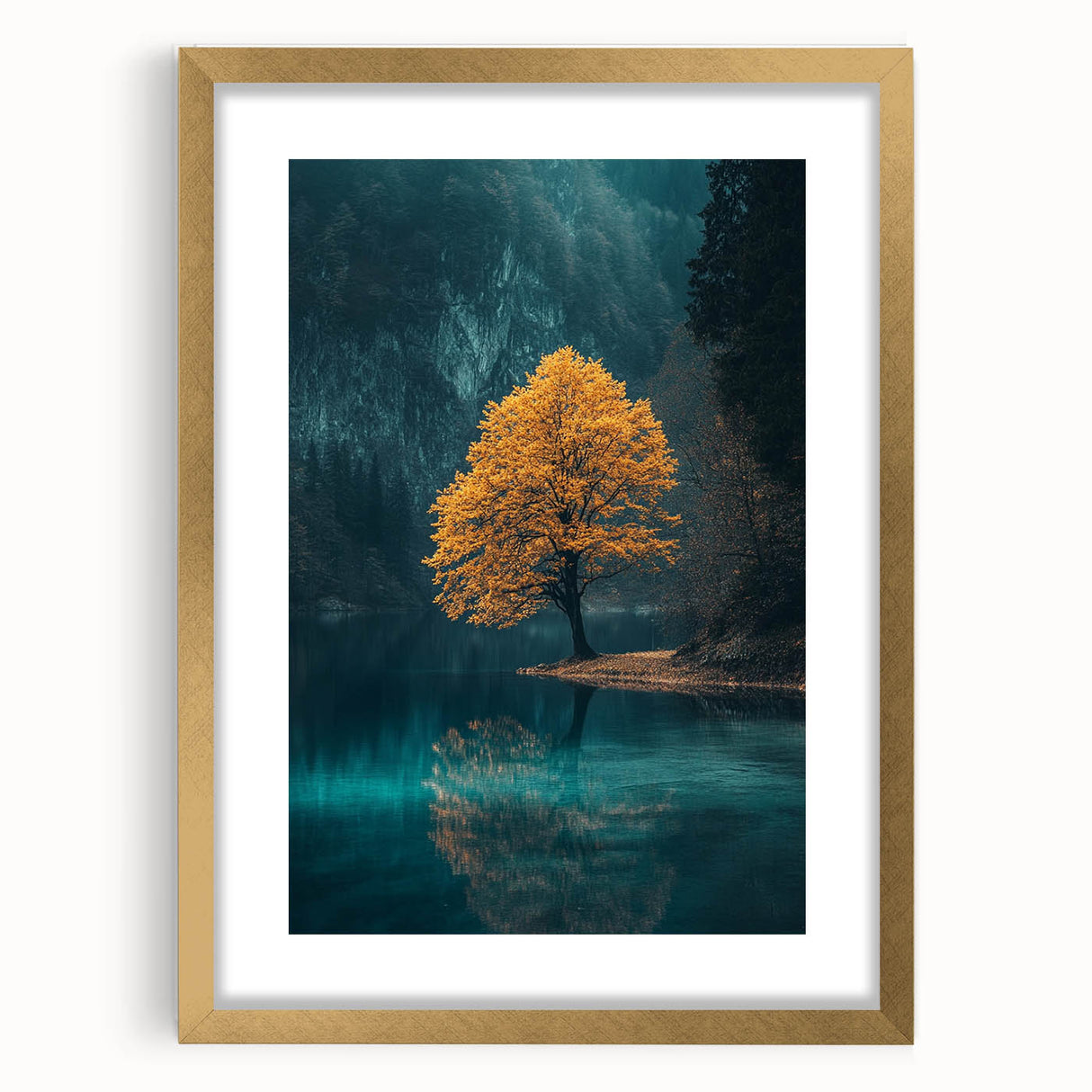 Golden Tree Reflection – Tranquil Landscape Art Prints & Decor