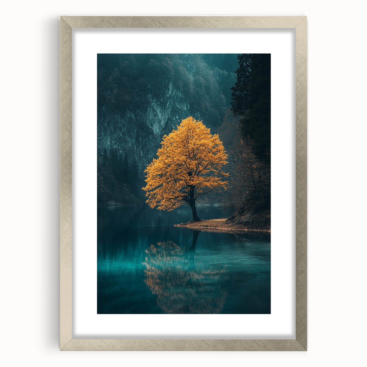 Golden Tree Reflection – Tranquil Landscape Art Prints & Decor