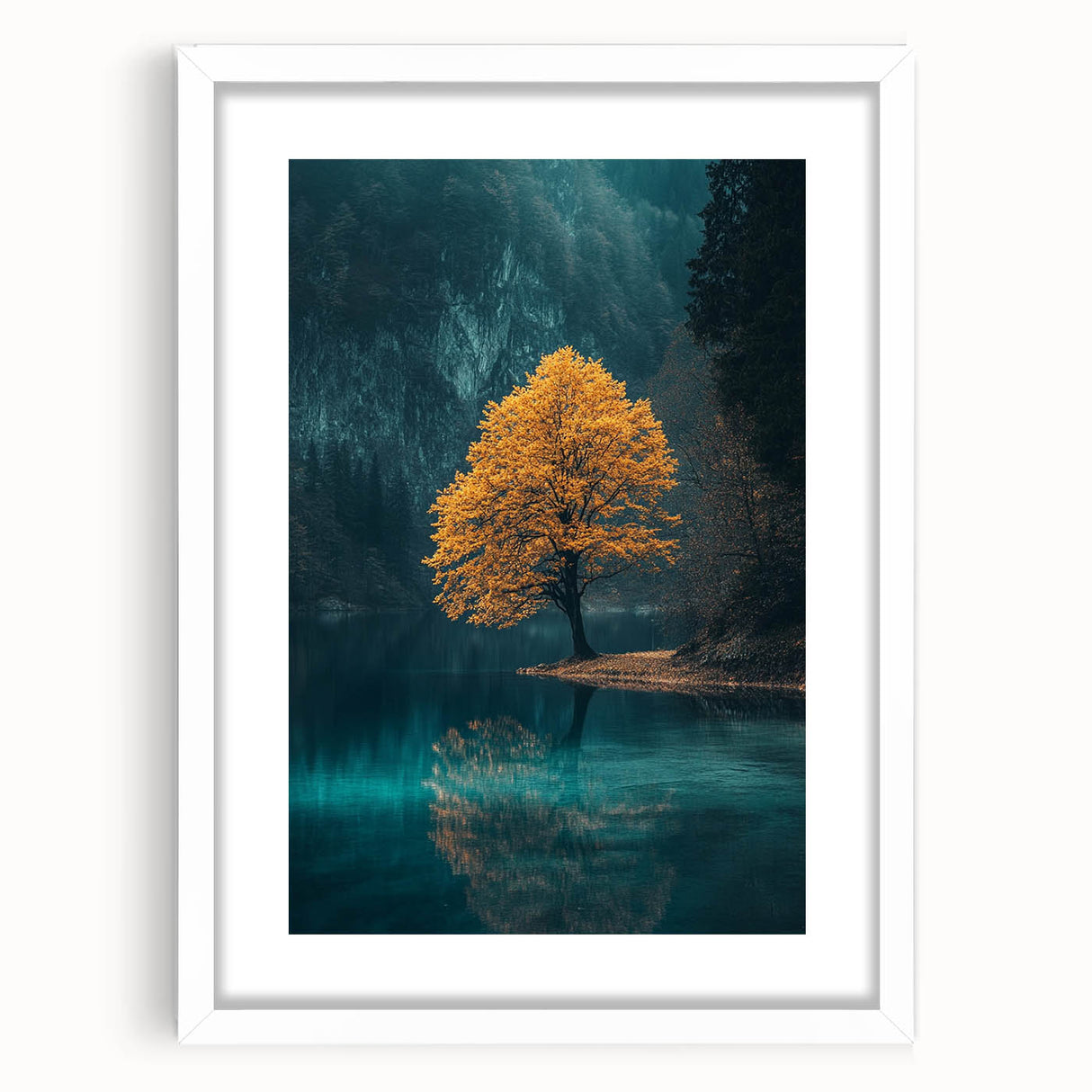 Golden Tree Reflection – Tranquil Landscape Art Prints & Decor