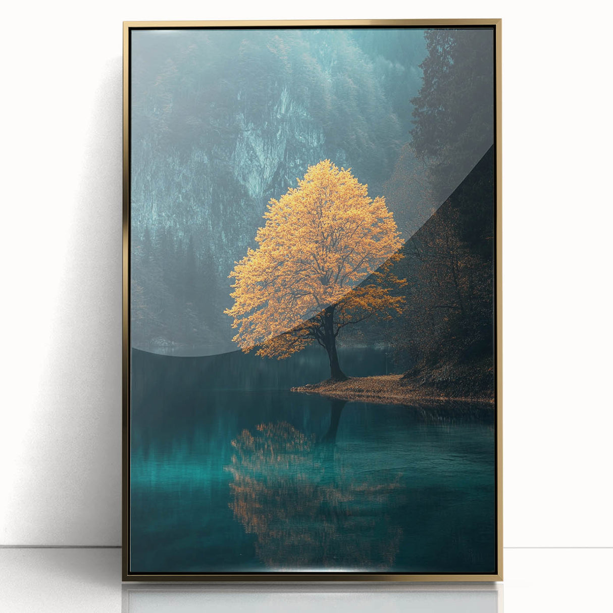 Golden Tree Reflection – Tranquil Landscape Art Prints & Decor