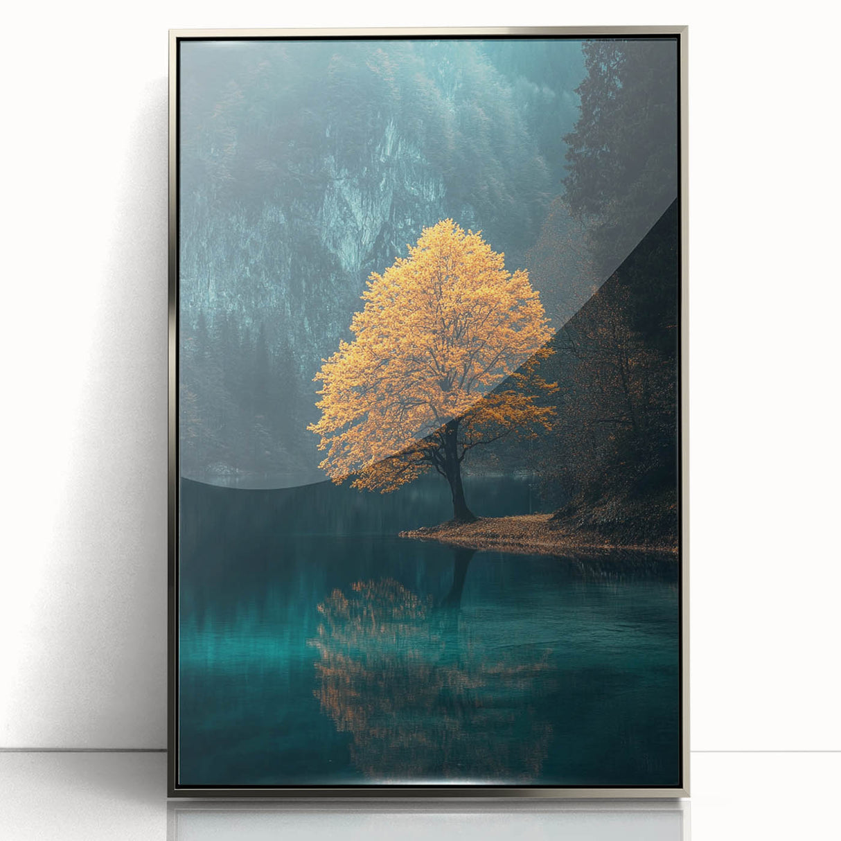 Golden Tree Reflection – Tranquil Landscape Art Prints & Decor
