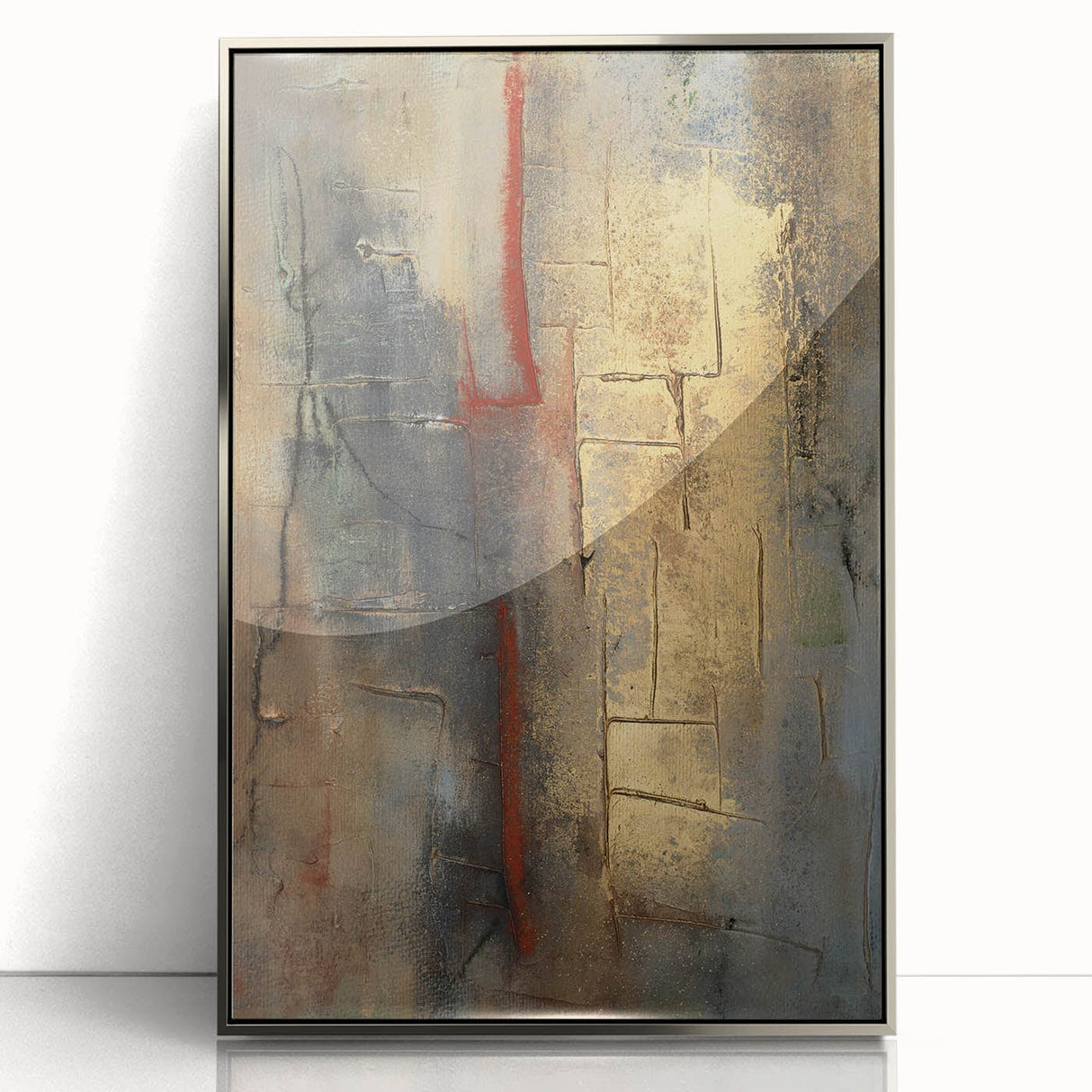 Textured Moody Modern Wall Art - Abstract Gold, Red & Gray Print