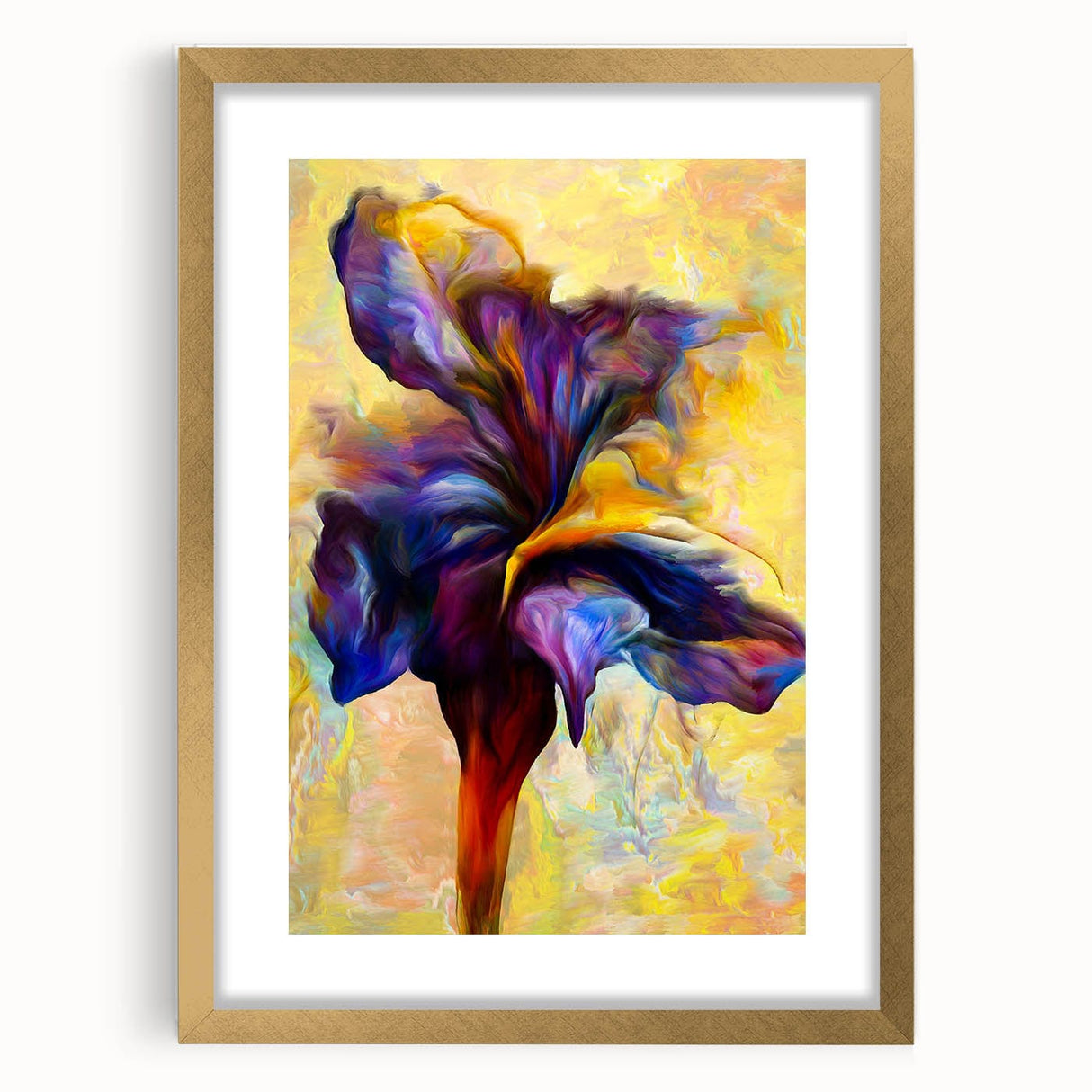 Abstract Fluid Canvas Art - Modern Fluid Art Prints in Purple & Yellow