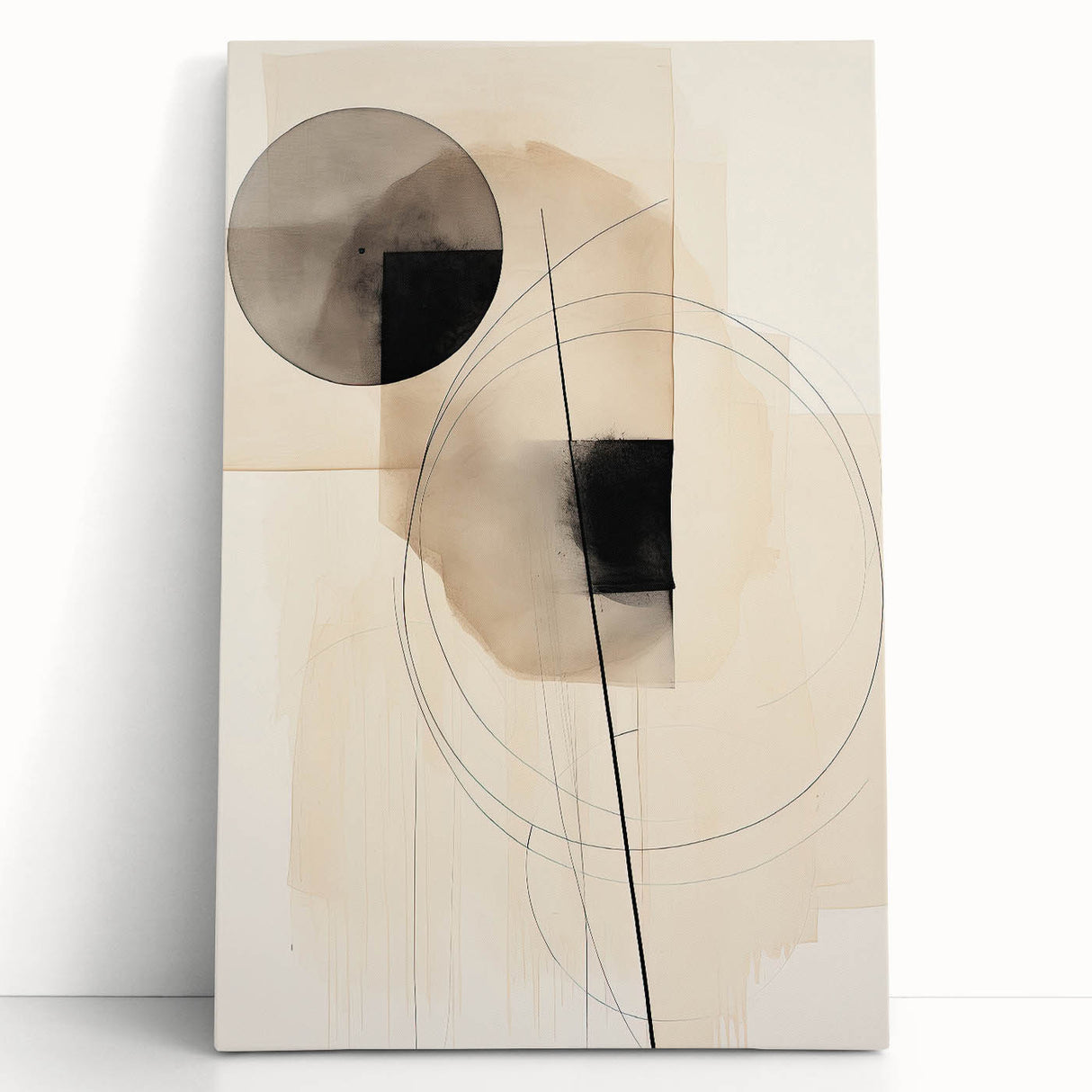 Minimalist Abstract Canvas Prints – Geometric Circles in Beige & Black