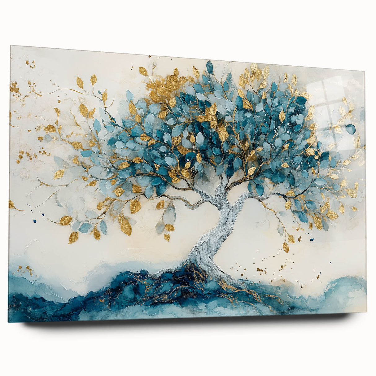 Golden Teal Tree – Elegant Abstract Tree Art Prints & Wall Decor