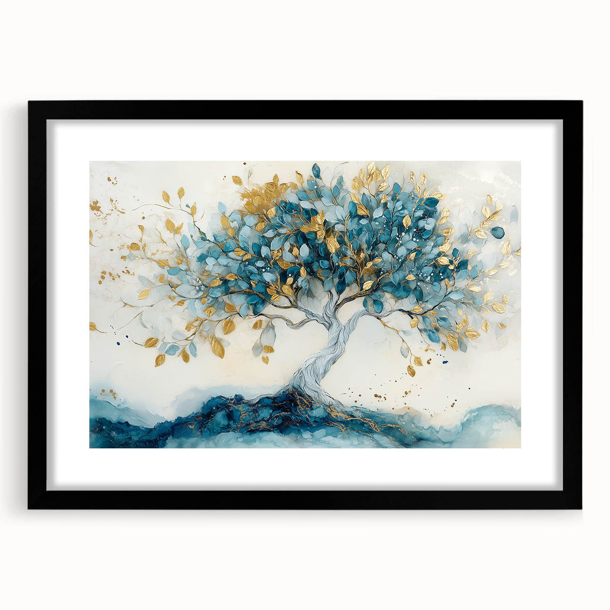 Golden Teal Tree – Elegant Abstract Tree Art Prints & Wall Decor