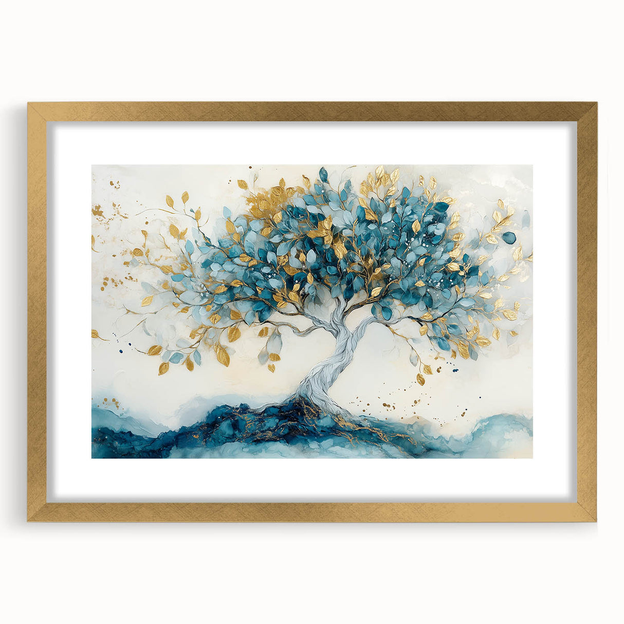 Golden Teal Tree – Elegant Abstract Tree Art Prints & Wall Decor