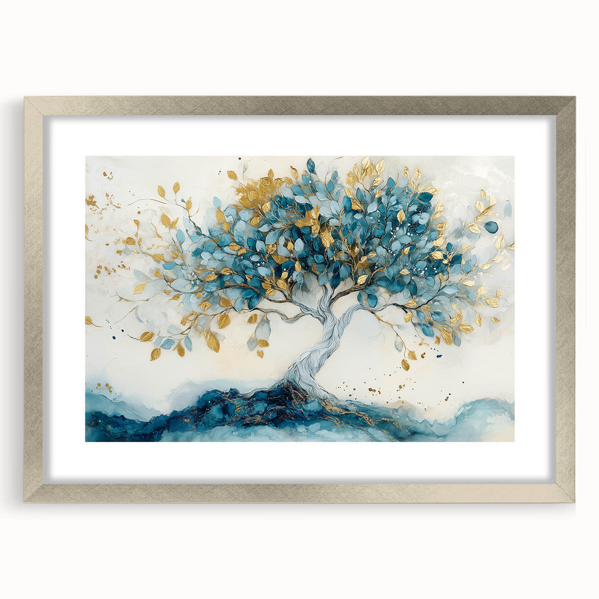 Golden Teal Tree – Elegant Abstract Tree Art Prints & Wall Decor
