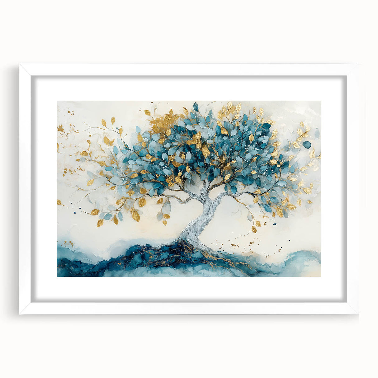 Golden Teal Tree – Elegant Abstract Tree Art Prints & Wall Decor