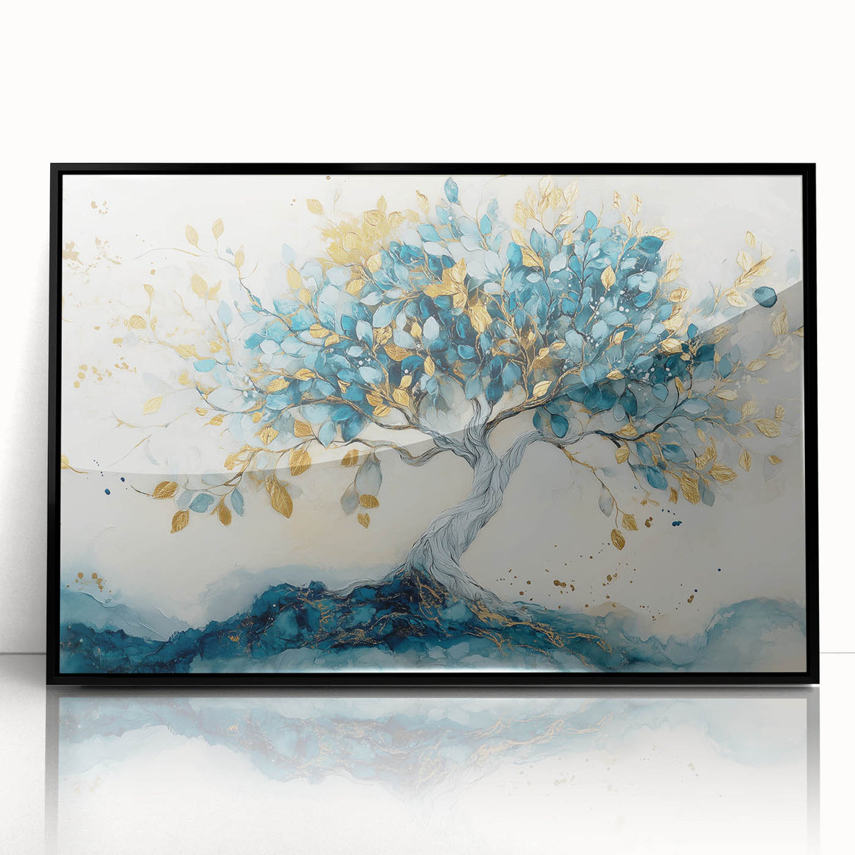 Golden Teal Tree – Elegant Abstract Tree Art Prints & Wall Decor