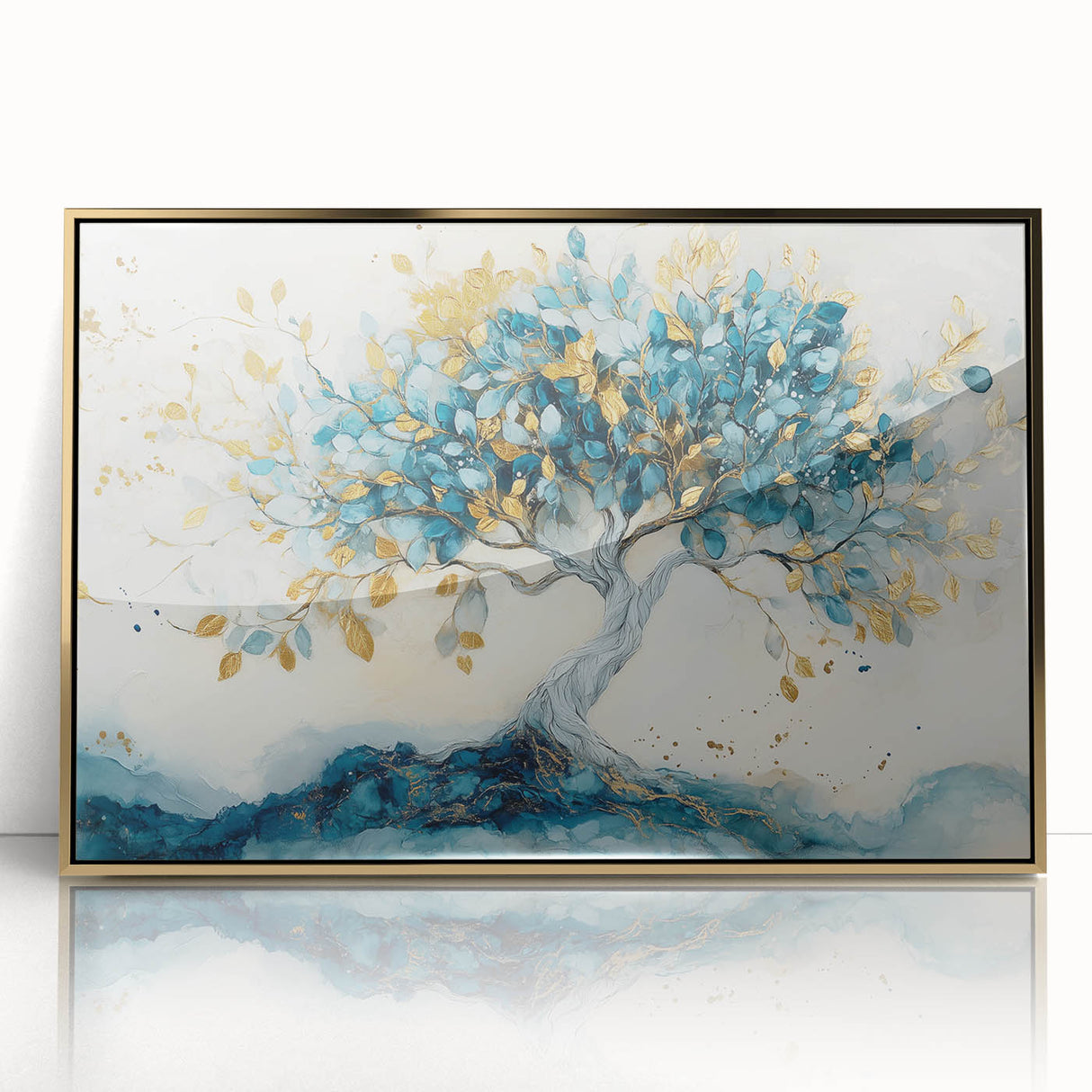 Golden Teal Tree – Elegant Abstract Tree Art Prints & Wall Decor