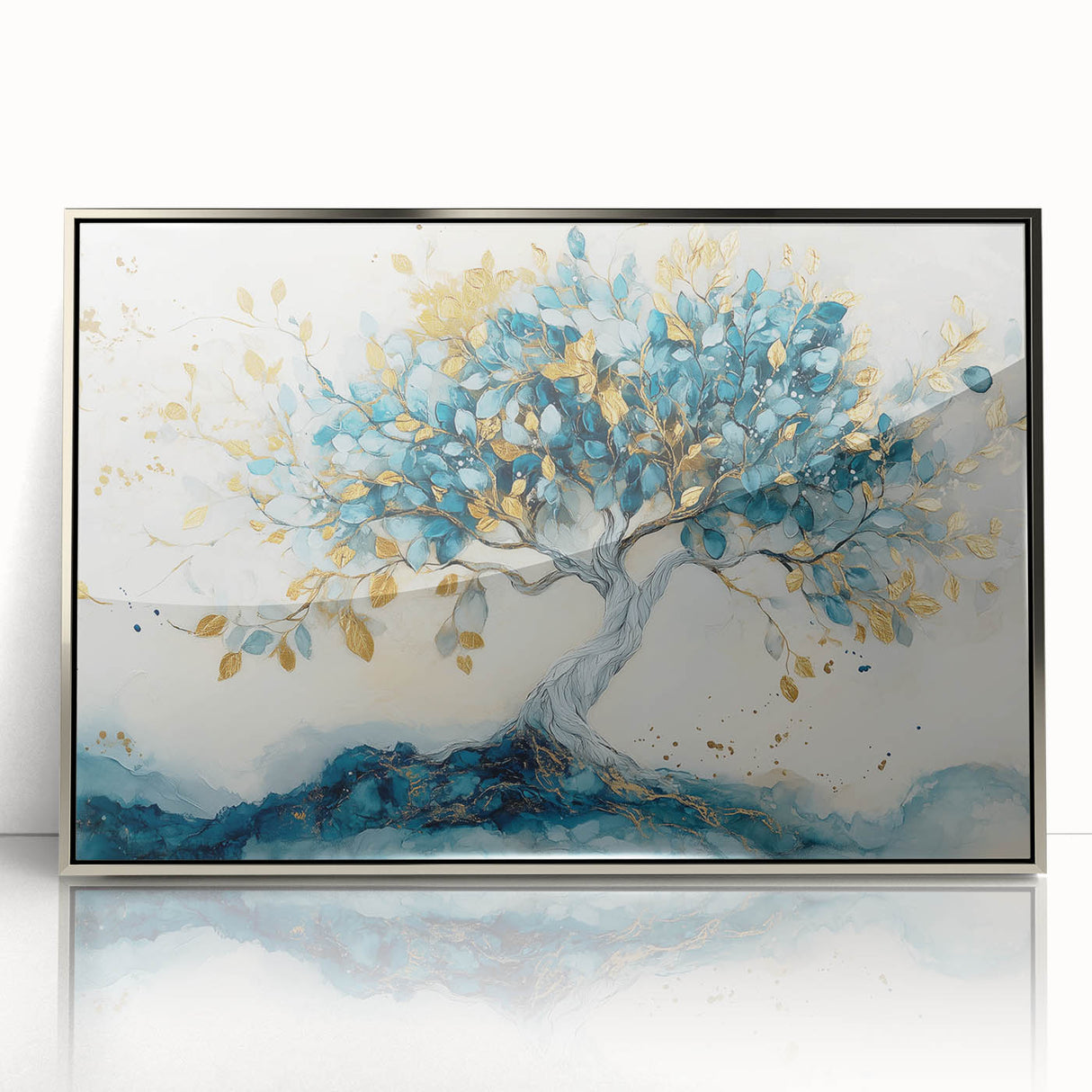 Golden Teal Tree – Elegant Abstract Tree Art Prints & Wall Decor