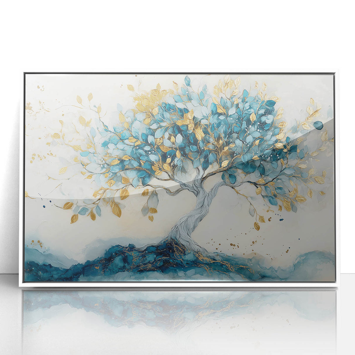 Golden Teal Tree – Elegant Abstract Tree Art Prints & Wall Decor