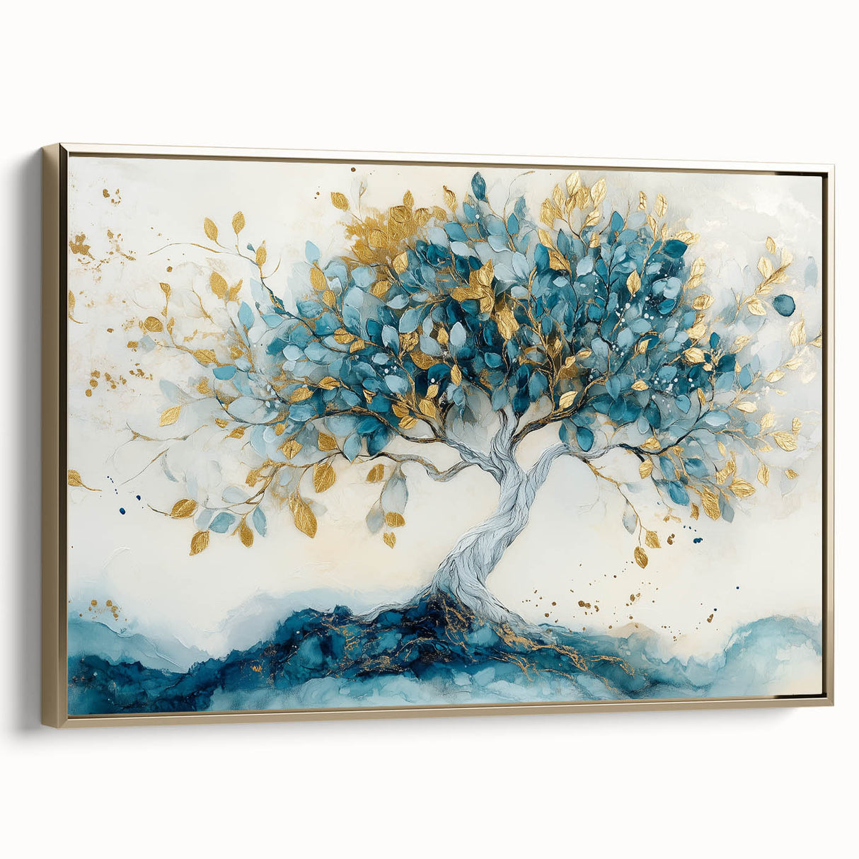 Golden Teal Tree – Elegant Abstract Tree Art Prints & Wall Decor