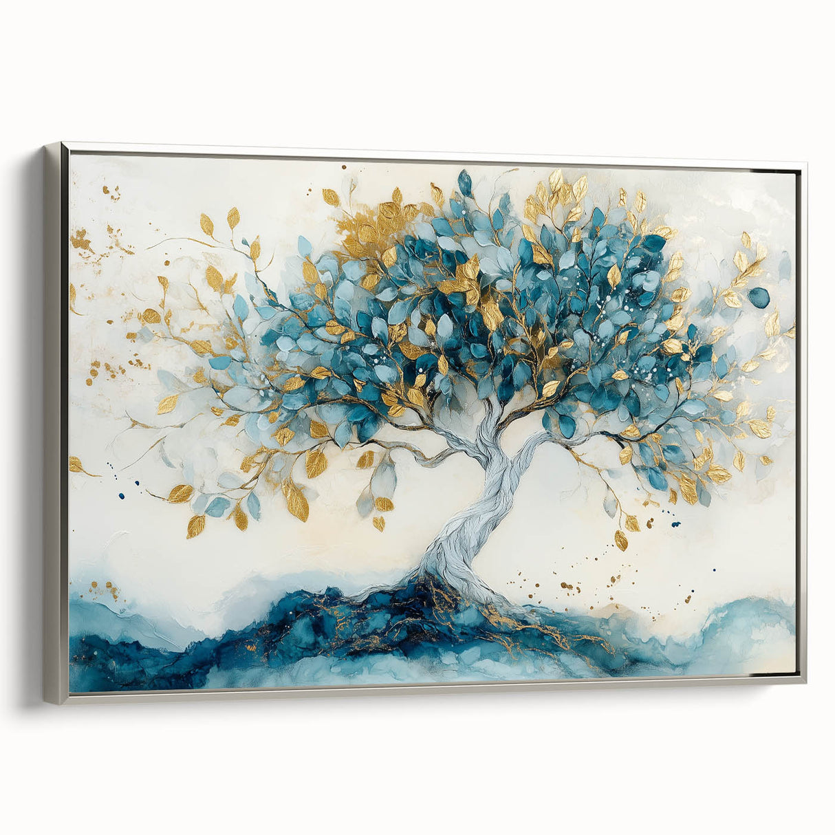 Golden Teal Tree – Elegant Abstract Tree Art Prints & Wall Decor