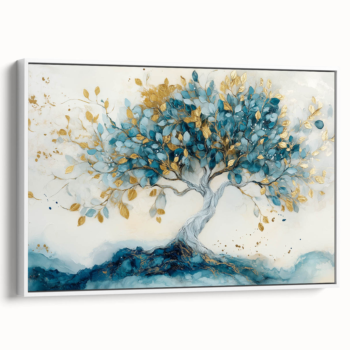 Golden Teal Tree – Elegant Abstract Tree Art Prints & Wall Decor
