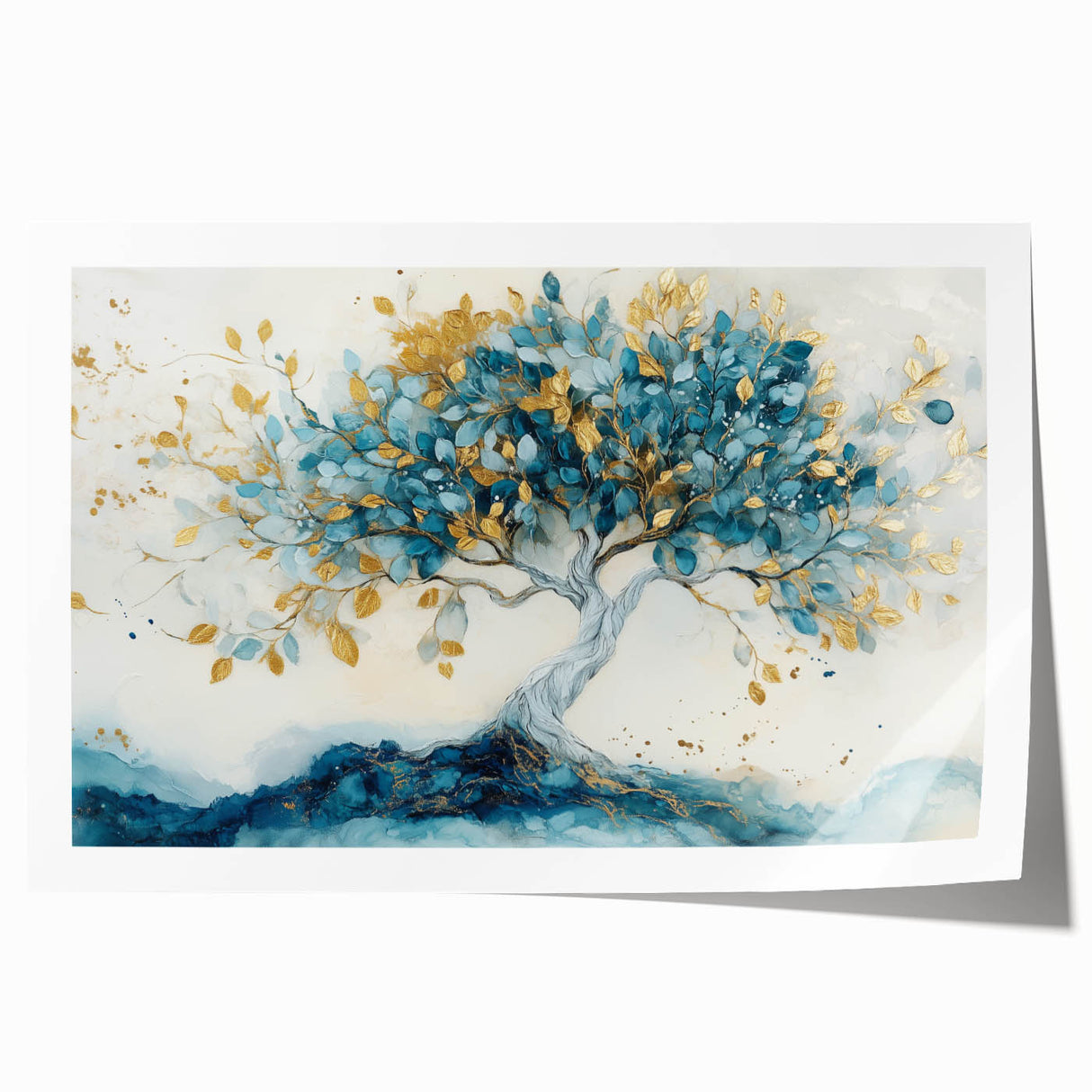 Golden Teal Tree – Elegant Abstract Tree Art Prints & Wall Decor