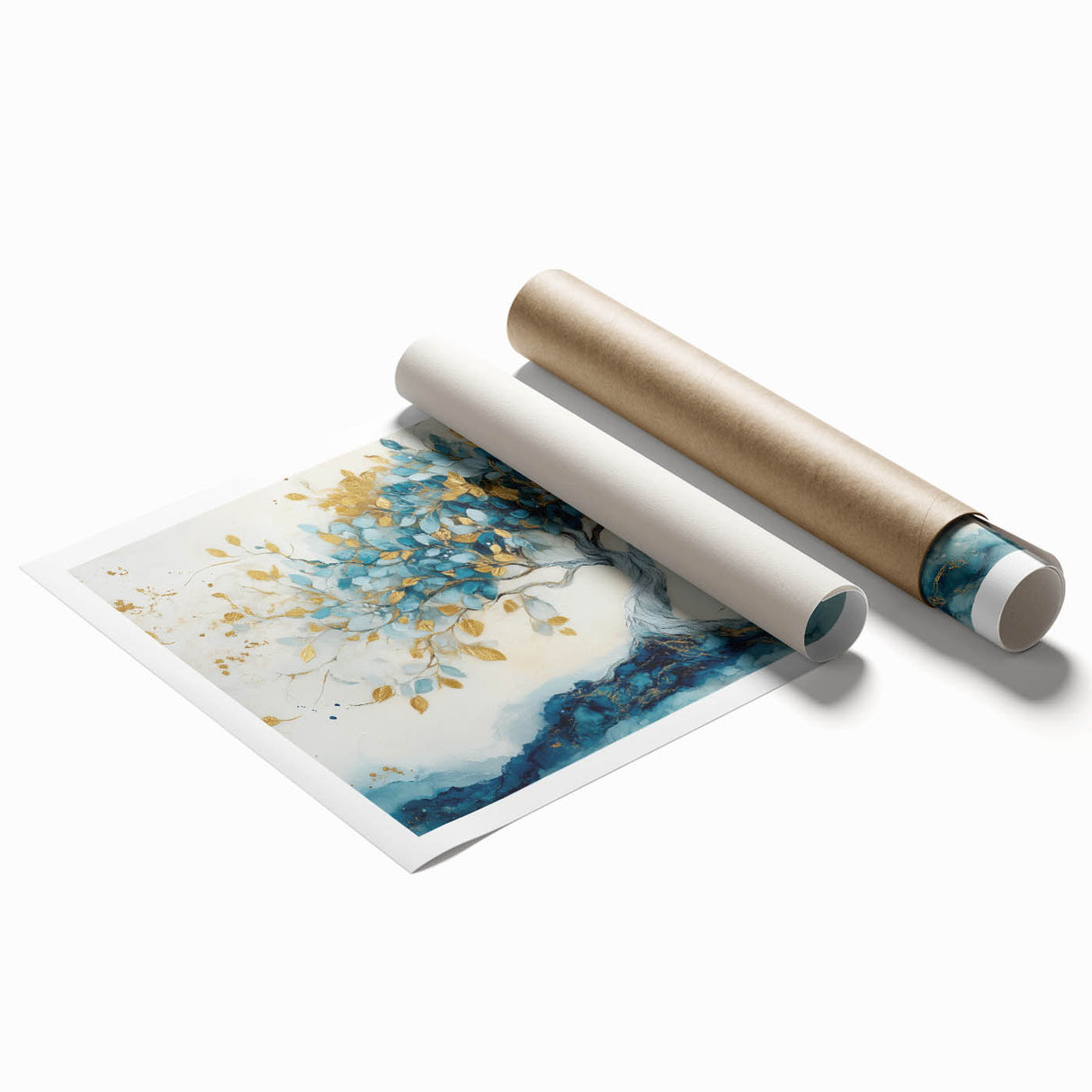 Golden Teal Tree – Elegant Abstract Tree Art Prints & Wall Decor
