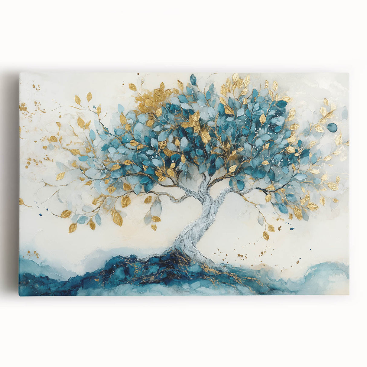 Golden Teal Tree – Elegant Abstract Tree Art Prints & Wall Decor