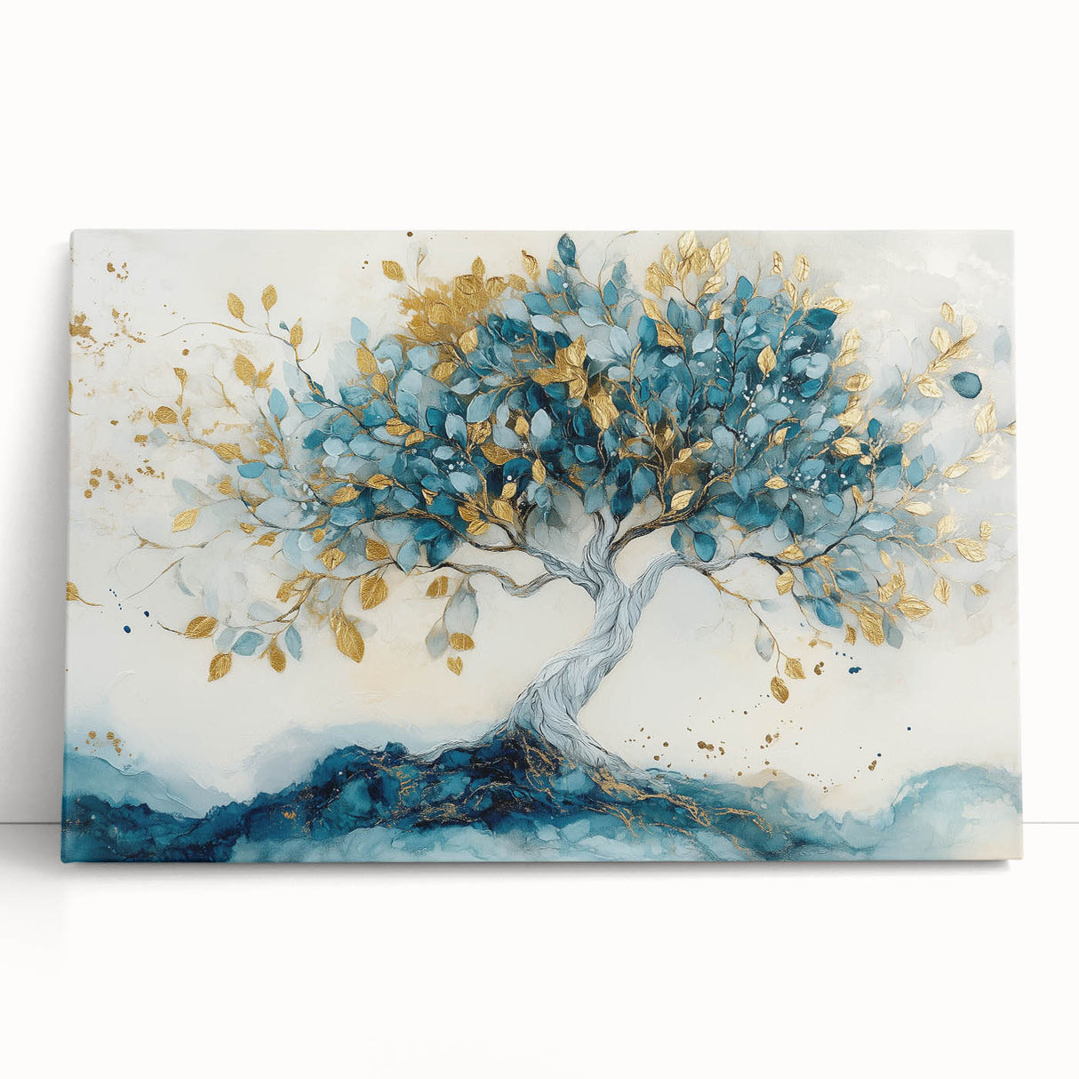 Golden Teal Tree – Elegant Abstract Tree Art Prints & Wall Decor