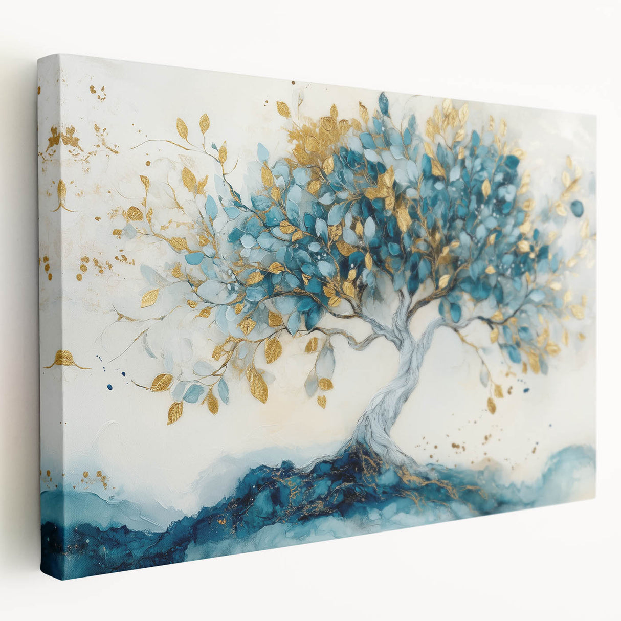 Golden Teal Tree – Elegant Abstract Tree Art Prints & Wall Decor
