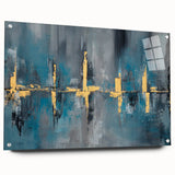 Skyline Moody Modern Wall Art - Abstract Blue, Gold & Gray Print