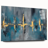 Skyline Moody Modern Wall Art - Abstract Blue, Gold & Gray Print