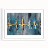 Skyline Moody Modern Wall Art - Abstract Blue, Gold & Gray Print