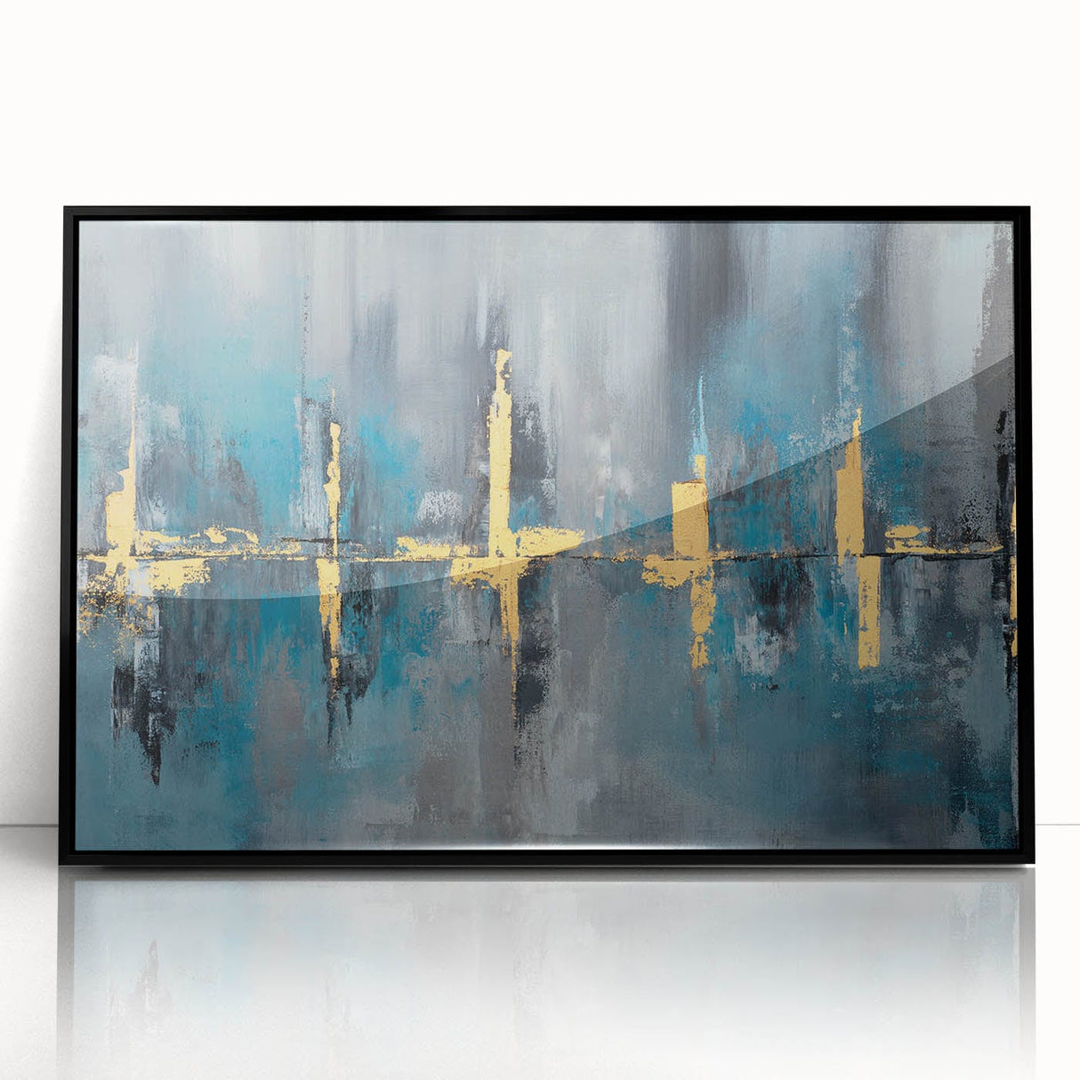 Skyline Moody Modern Wall Art - Abstract Blue, Gold & Gray Print
