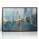Skyline Moody Modern Wall Art - Abstract Blue, Gold & Gray Print