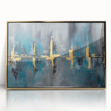 Skyline Moody Modern Wall Art - Abstract Blue, Gold & Gray Print