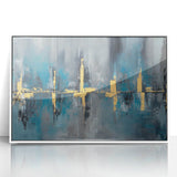 Skyline Moody Modern Wall Art - Abstract Blue, Gold & Gray Print