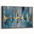 Skyline Moody Modern Wall Art - Abstract Blue, Gold & Gray Print