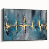 Skyline Moody Modern Wall Art - Abstract Blue, Gold & Gray Print