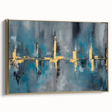 Skyline Moody Modern Wall Art - Abstract Blue, Gold & Gray Print