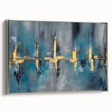 Skyline Moody Modern Wall Art - Abstract Blue, Gold & Gray Print