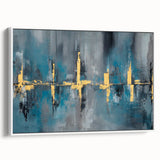 Skyline Moody Modern Wall Art - Abstract Blue, Gold & Gray Print