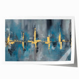 Skyline Moody Modern Wall Art - Abstract Blue, Gold & Gray Print