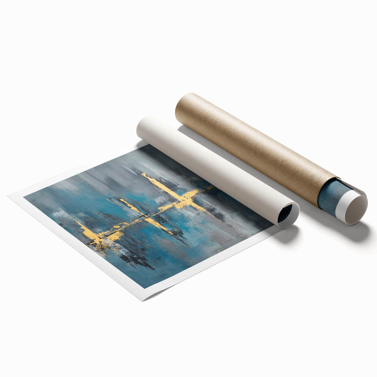 Skyline Moody Modern Wall Art - Abstract Blue, Gold & Gray Print