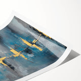 Skyline Moody Modern Wall Art - Abstract Blue, Gold & Gray Print