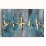 Skyline Moody Modern Wall Art - Abstract Blue, Gold & Gray Print