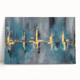 Skyline Moody Modern Wall Art - Abstract Blue, Gold & Gray Print