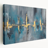 Skyline Moody Modern Wall Art - Abstract Blue, Gold & Gray Print