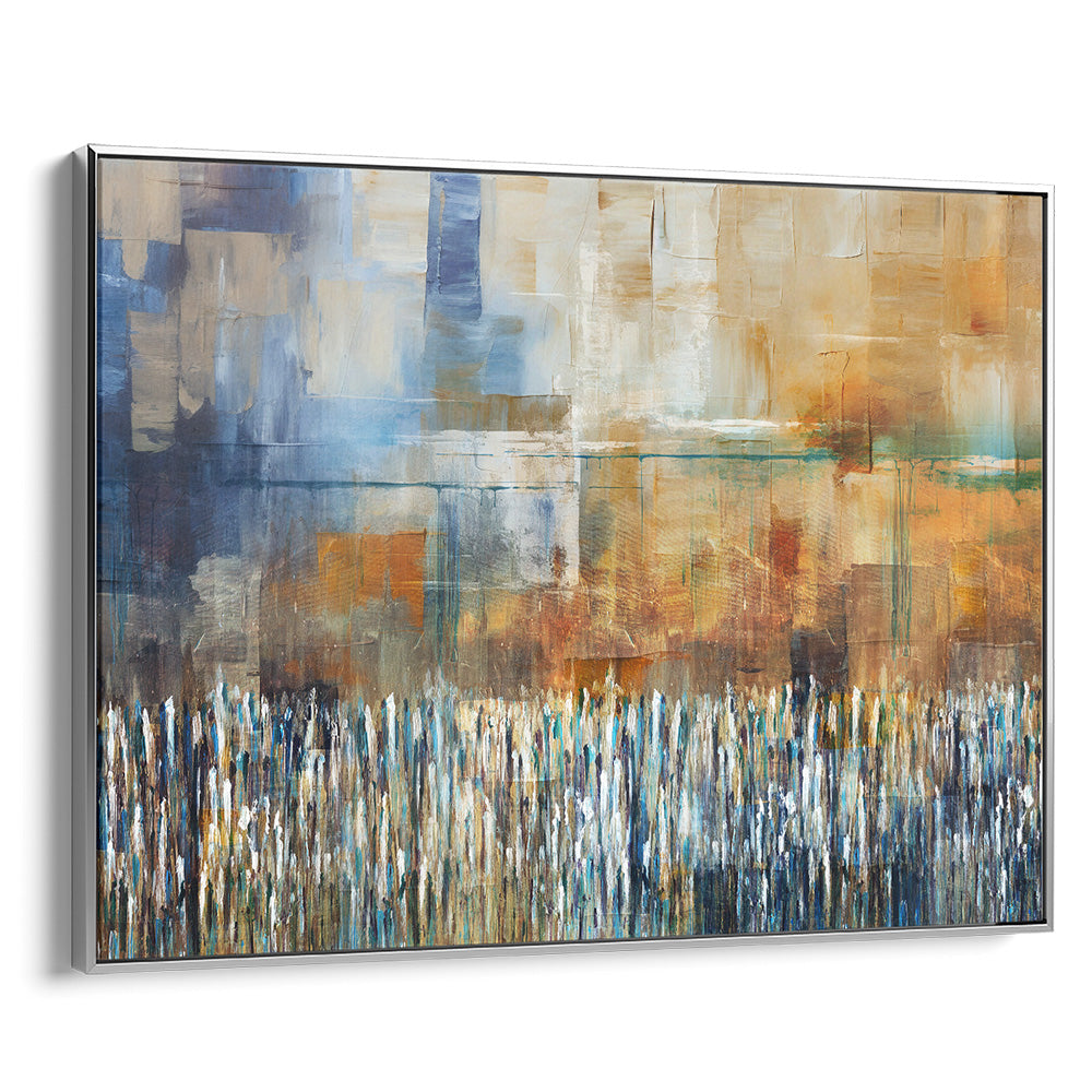 Earthy abstract rendering of Western Wall by Avigdor Ben-Ari, framed, reflecting Jewish art decor theme.