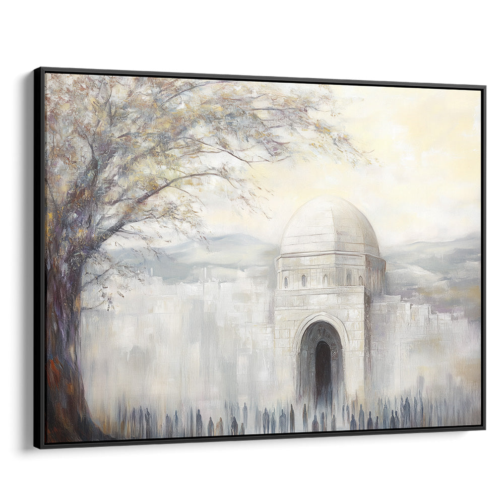 Contemporary Jewish artwork of Rachel's Tomb in a serene landscape, ideal for Hebrew wall decor.