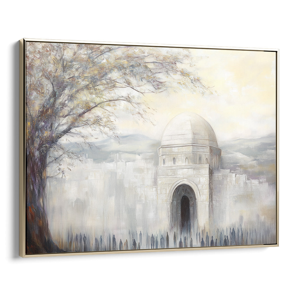 Contemporary Jewish art print featuring Rachel’s Tomb with tree; ideal Hebrew wall decor and Judaica.
