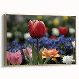 Vibrant floral canvas print showcasing intricate flower designs in rich colors, beautifully rolled and securely packaged in a protective cardboard tube for easy display.